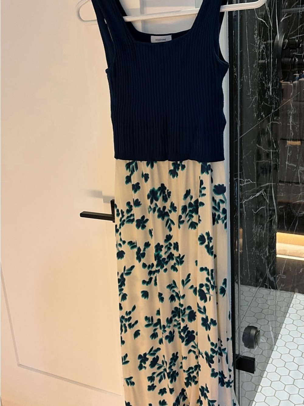 Sleeveless Navy & Cream Floral Maternity Dress